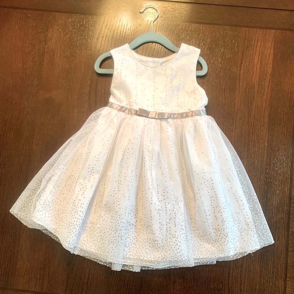 White and Silver Party Dress | Flower Girl | Holiday |New Years Eve | Tulle